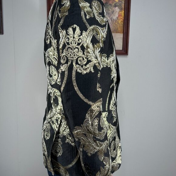 Cielo Single Breasted Blazer Tuxedo Jacket Men's 40R Black Gold Floral NWT - Picture 2 of 13